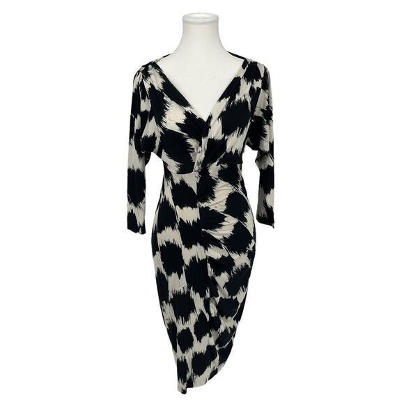 Vintage Diane von Furstenburg DVF Dress Faux Wrap Silk Black White XS - Picture 1 of 7
